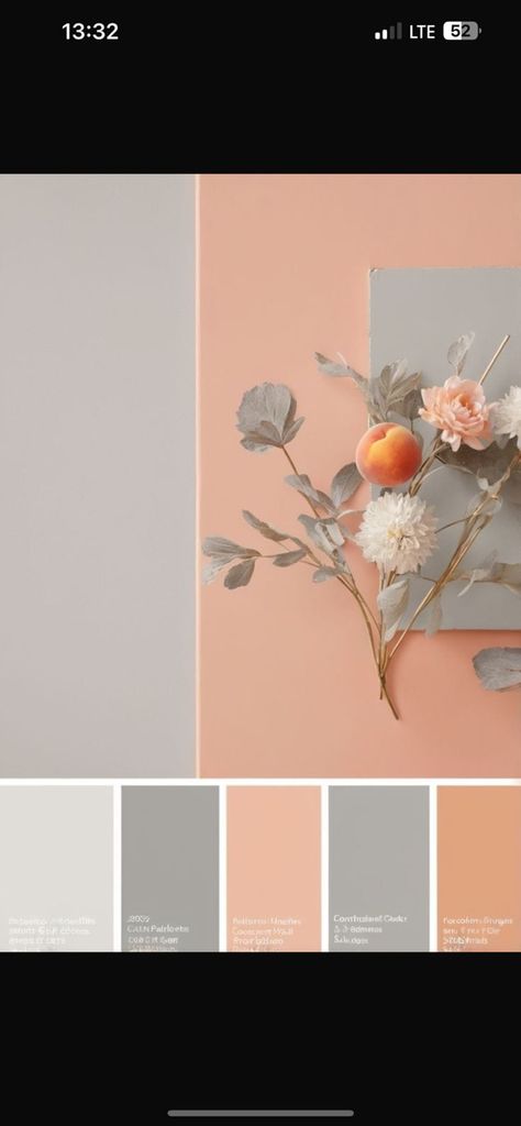 Peach And Grey Nursery, Salmon Color Living Room, Coral And Gray Living Room, Peach Color Bedroom Ideas, House Hacking, Grey Bedroom Paint, Paint Color Pallets, Peach Color Schemes, Peach Rooms