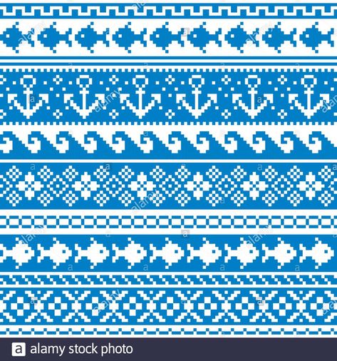 Punto Fair Isle, Fish Chart, Stranded Knitting Patterns, Wave Stitch, Motif Fair Isle, Fair Isle Chart, Colorwork Chart, Fair Isles, Fair Isle Knitting Patterns