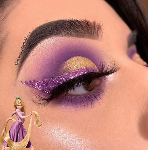 Disney Eyeshadow, Rapunzel Makeup, Disney Eye, Sweet 16 Makeup, Disney Eye Makeup, Rapunzel Wedding, Quinceanera Makeup, Tangled Wedding, Princess Makeup