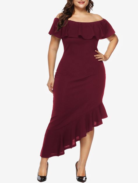 Ruffles Off Shoulder Asymmetrical Plus Size Maxi Dress , #Ad, #Asymmetrical, #Shoulder, #Ruffles, #Dress, #Maxi #affiliate Asymmetric Bodycon Dress, Midi Dress Chic, Games Halloween, Beautiful Halloween, Plus Size Bodycon Dresses, Red Bodycon Dress, Plus Size Party Dresses, Women Bodycon Dress, Dress Mermaid