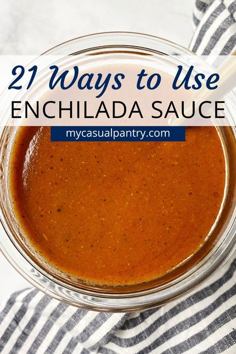 If you love Mexican food then you have likely made or used canned enchilada sauce many times. But what if you have sauce leftover? I'm sharing 21 recipe ideas for using this flavor-packed sauce. Can Enchilada Sauce Recipes, Chicken In Enchilada Sauce, Recipes That Use Enchilada Sauce, Things To Make With Enchilada Sauce, How To Use Enchilada Sauce, Enchilada Sauce Recipes With, Recipes Using Canned Red Enchilada Sauce, Leftover Enchiladas What To Do With, Red Enchilada Sauce Uses