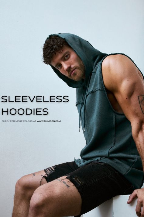 Thimoon signature sleeveless hoodie will make any of your looks unique. It has ribbed stripes and our brand logo that make it look cheeky. Pair it with Thimoon denim shorts. Sleeveless Hoodie Men, Kids Sportswear, Hoodie Collection, Oversize T Shirt, Sleeveless Hoodie, Sleeveless Tshirt, Online Clothing Stores, Online Clothing, Summer Collection