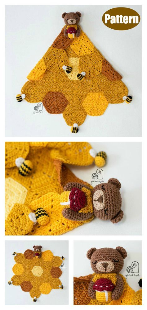 Easy Crochet Lovey Pattern, Crochet Animal Lovey Blanket, Bumble Bee Lovey Crochet, Woodland Lovey Crochet Pattern, Butterfly Lovey Crochet Pattern, Winnie The Pooh Granny Square, Owl Lovey Crochet Pattern Free, Crochet Gifts For Babies, Crochet Moose Lovey