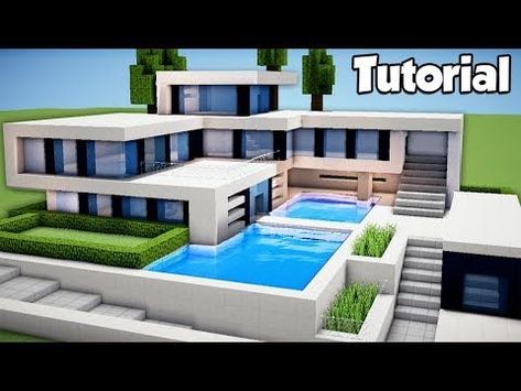 Minecraft: How to Build a Large Modern House Tutorial (#2) - YouTube Minecraft Modern Mansion, Minecraft Houses For Girls, Minecraft Houses Xbox, Modern House Minecraft, Modern Minecraft Houses, Case Minecraft, Minecraft Houses Survival, Minecraft Mansion, Minecraft World