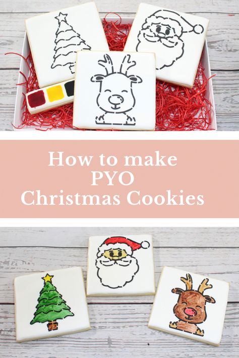 How To Make Pyo Cookies, Diy Cookie Painting Kit, Pyo Christmas Cookie Stencils, Paint Cookies Diy, How To Paint Sugar Cookies, Edible Paint Palette Diy, Pyo Cookie Palette Diy, Pyo Cookie Stencils, Paint Your Own Cookie Instructions