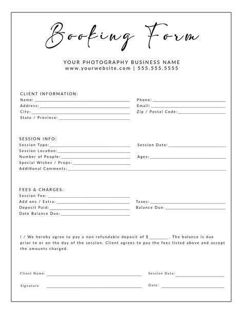 Photographer client booking form instantly download. Customizable, professional, and.#FreeFonts #FontLove #Typography #DesignInspiration #CreativeFonts Photographer Contract Templates Free, Photoshoot Price List, Photography Paperwork, Photography Booking Form, Photography Business Names, Starting Photography Business, Photography Business Forms, Starting A Photography Business, Beginner Photography Camera