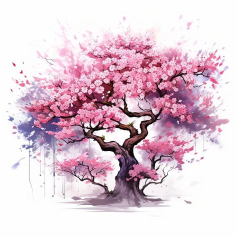 Japanese Cherry Tree Drawing, Sakura Tree Drawing, Sakura Tree Art, Cherry Blossom Tree Drawing, Japanese Cherry Blossom Art, Cherry Blossom Tree Art, Japanese Sakura Tree, Sakura Drawing, Cherry Tree Tattoos