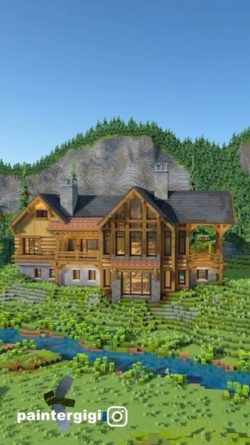 Paintergigi-Minecraft Builder on Instagram: "The log home, a place that we all want to go to at the end of summer. Collaboration with @clairel593 @airtugmc @waspycraft1 📩Save for later @Paintergigi - Minecraft Builder - ▶️ YouTube link is in my bio. I hope to see everyone over there. More exclusive content to come everyday :) - 🔌Download my builds on my Patreon! - 🎯Follow @bakery_builders to see more content from my friends! - 📌Follow @paintergigi 📌Save for Later 📌Comment your thoughts - F Minecraft Summer House, Minecraft Houses Mansions, Minecraft Lodge, Big Minecraft House, Minecraft Big House, Minecraft Beautiful House, Big Minecraft Houses, Minecraft Cabin, Mansion Minecraft