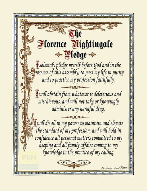 The Florence Nightingale Pledge   Courtesy: Sabir Mehno PIMS I solemnly pledge myself before God and in the presence of this assembly to pass my life in purity and to practise my profession faithfully. I shall abstain from whatever is deleterious and mischievous and shall not take or knowingly administer any harmful drug. I shall do all in my power to maintain and elevate the standard of my profession and will hold in confidence all personal matters committed to my keeping and all family affairs Florence Nightingale Pledge, Nurses Oath, Nightingale Pledge, Florence Nightingale Quotes, Nurse Pinning, Pinning Ceremony Nurse, Nursing School Graduation Party, Medicine Tips, Pinning Ceremony