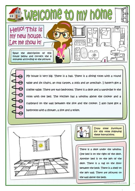 My Home Worksheet, House Vocabulary, A House Plan, Welcome To My Home, English Teaching Materials, Welcome To My House, English Lessons For Kids, English Activities, Picture Description