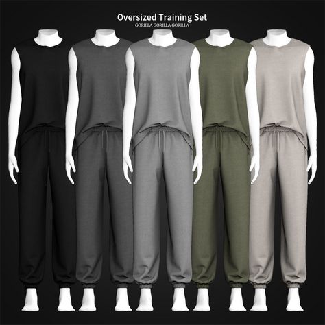 Oversized Training Set | Gorilla Gorilla Gorilla on Patreon The Sims 4 Pack, Mods Sims 4, Sims 4 Men Clothing, Gorilla Gorilla, Sims 4 Male Clothes, Die Sims 4, The Sims 4 Skin, Pelo Sims, Free Sims 4