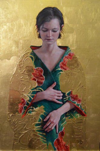 Cumulus -  Oil and 24ct gold leaf on panel - Stephanie Rew. Stephanie Rew, Gold Art Painting, Gold Leaf Art, Gold Leaf Painting, Painted Leaves, Human Art, Gold Art, Painting Projects, Figure Painting