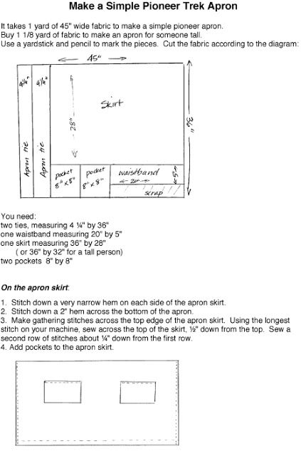 Highland South Stake Trek: Clothing Patterns    Pioneer Skirt and Apron Pioneer Apron Pattern, Pioneer Apron, Pioneer Activities, Pioneer Bonnet, Trek Clothing, Trek Ideas, Pioneer Costume, Pioneer Clothing, Apron Pattern Free