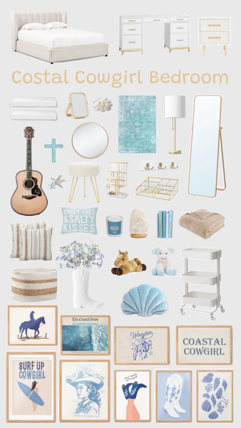 Outerbanks Room Ideas, Beachy Room Inspo Summer, Coastal Cowgirl Bedroom Ideas, Coastal Cowgirl Room Ideas, Costal Granddaughter Room Aesthic, Costal Cowgirl Dorm, Coastal Cowgirl Aesthetic Room Decor, Costal Cowgirl Aesthetic Bedroom, Penelope Aesthetic