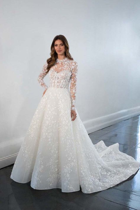 Long Sleeve Lace Wedding Dress Sweetheart Neckline, Wedding Dresses 2023 A Line, 3d Floral Wedding Dress Long Sleeve, Martina Liana Wedding Dress Long Sleeve, A Line Elegant Wedding Dress, 3d Lace Wedding Dress A Line, Long Sleeve Wedding Dress Aline, High Neck Lace Wedding Dress Long Sleeve, Long Sleeve Lace Wedding Dress A Line