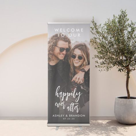 Welcome To Our Happily Ever After Wedding Photo Retractable Banner Wedding Entrance Photo, Wedding Entrance Sign, Wedding Banners, Happily Ever After Wedding, Ever After Wedding, Wedding Sign Decor, Unplugged Wedding Sign, Banner Stand, Unplugged Wedding