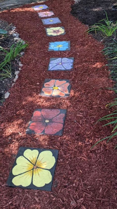 Painted Pavers | Garden art, Painted pavers, Garden projects Painted Stepping Stones, Fancy Garden, Painted Pavers, Garden Paving, Front Yard Landscaping Simple, Rock Garden Landscaping, Front Yard Landscaping Ideas, Yard Landscaping Ideas, Front House Landscaping