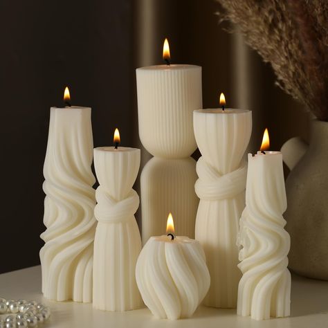 PRICES MAY VARY. Size and Design Varieties: our size is not large, please check the size carefully before buying, the package includes 6 differently styled decorative pillar candles, measuring between 1.97-6.89 inches/ 5-17.5 cm; This variety of sizes and designs serves beautiful visual effects and meets a wide range of your needs Aesthetic and Quality Material: our ribbed pillar aesthetic candles are made from quality soy wax with cotton wicks, ensuring a steady, safe, and delicate burn; Enjoy Swirl Aesthetic, Ribbed Candles, Pillar Candle Decor, Candle Modern, Aesthetic Candle, Bathroom White, Decorative Candles, Aesthetic Bathroom, Geometric Elements