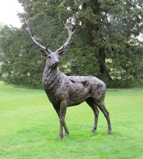 Standing Red Deer Stag by Tanya Russell - Starting at £9,870 - Cotswold Sculpture Park Stag Animal, Deer Garden, Red Deer Stag, Deer Sculpture, Deer Statues, Stag Deer, Sculpture Stand, Art Realism, Deer Stags