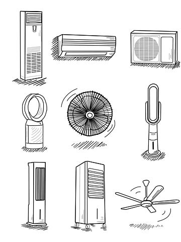 an electric appliance,air conditioner,fan,vector,graphics,ceiling fan,filter,household electric appliances,air conditioning background,water conditioning,decorative pattern,line,line drawing,sketch,line shape Electric Fan Drawing, Ceiling Fan Drawing, Props Illustration, Electronic Drawing, Wall Mounted Air Conditioner, Product Illustration, Background Water, Air Fan, Fan Drawing