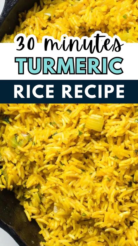 Our easy Turmeric rice recipe is a flavorful rice seasoned with turmeric, garlic, and onion. Make soft, fluffy and flavorful rice in just 30 minutes. Perfect for Mediterranean rice bowl dishes as a main dish with seafood or chicken, or as an easy rice side dish. Rice Seasoning Ideas, Mediterranean Rice Bowl, Turmeric Rice Recipe, Tumeric Rice, Flavored Rice Recipes, Curry Rice Recipes, Mediterranean Rice, Flavorful Rice, Rice Diet