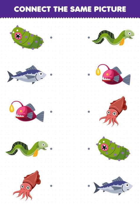 Education game for children connect the same picture of cartoon sea cucumber fish eel cuttlefish printable underwater worksheet Doodles Y2k, Astronaut Birthday, Sea Cucumber, Preschool Colors, Sorting Games, Game For Children, Same Picture, Vector Shapes, Cartoon Pics