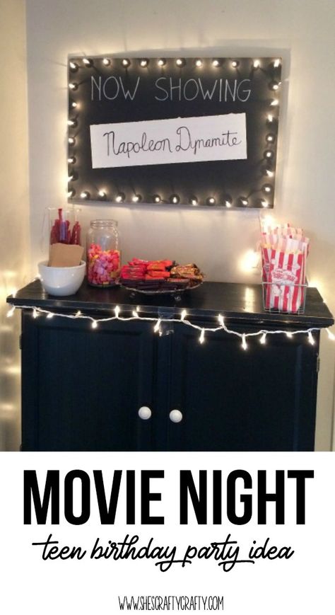 How to throw a Movie Night themed teen birthday party Teen Movie Night Birthday Party Ideas, Birthday Movie Night Ideas, Birthday Movie Night, Teen Birthday Party, Movie Theme Birthday Party, 17. Geburtstag, Birthday Movie, Movie Night Birthday, Night Birthday Party