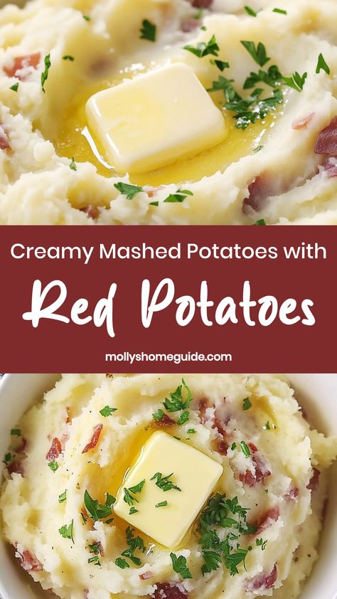 Mashed Potatoes With Red Potatoes, Mashed Red Potatoes Recipe, Garlic Red Mashed Potatoes, Boiled Red Potatoes, Red Potatoes Recipe, Red Skin Mashed Potatoes, Mashed Red Potatoes, Red Potato Recipes, Homemade Mashed Potatoes