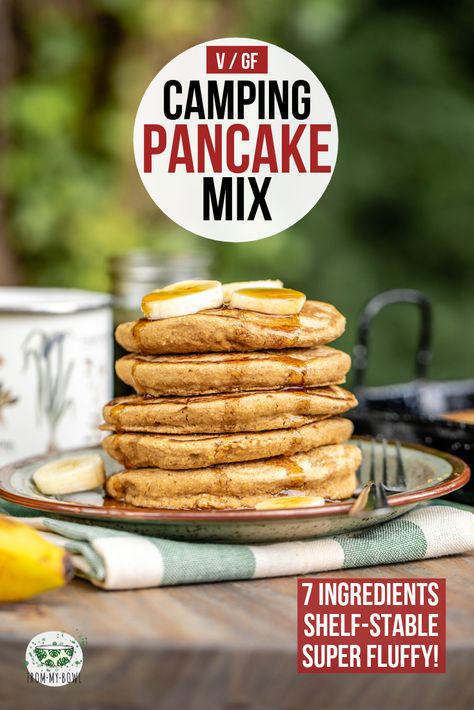 This shelf-stable pancake mix is the perfect camping breakfast! It's fluffy and delicious, but also Vegan, Gluten-Free, and made from 6 healthy ingredients. #vegan #glutenfree #pancakes #camping #pancakemix | frommybowl.com Pancakes Camping, Camping Pancakes, Gluten Free Camping, Vegan Camping Food, Oatmeal Breakfast Cookies, Camping Breakfast, Keto Vegan, Campfire Food, Camping Recipes