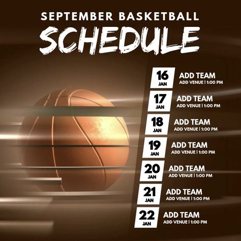 Free Basketball, Monthly Schedule, Basketball Schedule, Basketball Poster, Social Media Posting Schedule, Basketball Posters, Event Template, Schedule Templates, Promotional Flyers