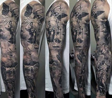 Holy Tattoos, Black And Grey Sleeve, Girls With Sleeve Tattoos, Geniale Tattoos, Full Sleeve Tattoos, Arm Sleeve Tattoos, Sleeves Ideas, Best Sleeve Tattoos, Tattoos Designs