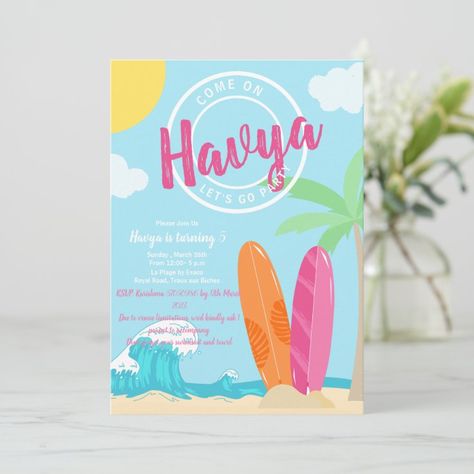 Beach Birthday Invitation | Girl Beach Invitation | Zazzle Beach Birthday Invitations, Barbie Birthday Invitations, Barbie Pool Party, Barbie Invitations, Bday Party Invitations, Beach Party Invitations, Beach Invitations, Barbie Theme Party, Beach Birthday Party