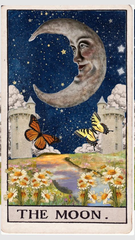 moon card collage #tarot Desktop Wallpaper 1920x1080, Card Collage, Moon Card, The Moon Tarot, Retro Wallpaper Iphone, Tarot Art, Retro Wallpaper, Ethereal Art, Drawing Tips