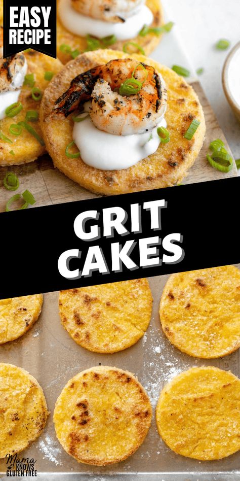 Grit Cakes Fried Grits Cakes, Grit Cakes Recipe, Mama Knows Gluten Free, Pillsbury Gluten Free, Grit Cakes, Gf Snacks, How To Cook Grits, Gf Dinner, Buffet Bar