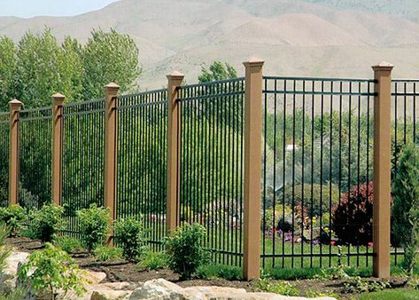 Split Rail Fence Around Pool, Black Split Rail Fence, Pool Split Rail Fence, Split Rail Fence Gate, Ranch Rail Fence With Wire, Wrought Iron Fence Panels, Rod Iron Fences, Iron Fence Panels, Split Rail Fence