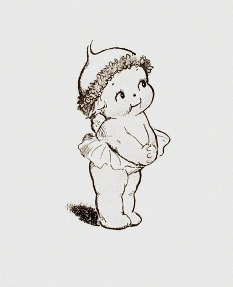 Vintage Kewpie Illustration, Kewpie Baby Drawing, Kewpie Baby Tattoo, Kewpie Wallpaper, Kewpie Angel, Collages Ideas, Kewpie Tattoo, Kewpie Art, Kewpie Baby