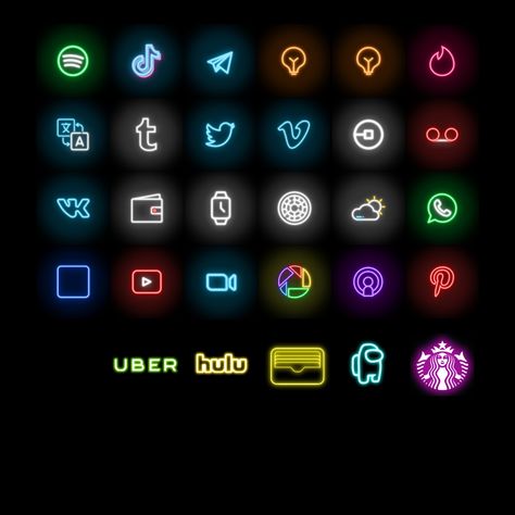 100 App Icons In Neon Lights Theme. Ios14 App Icons Black For - Etsy 111 Walmart Icon, App Icon Neon, Bulb Drawing, Light Bulb Drawing, Iphone Image, Theme Iphone, Captions For Instagram Posts, Light Bulb Icon, Office Vibes