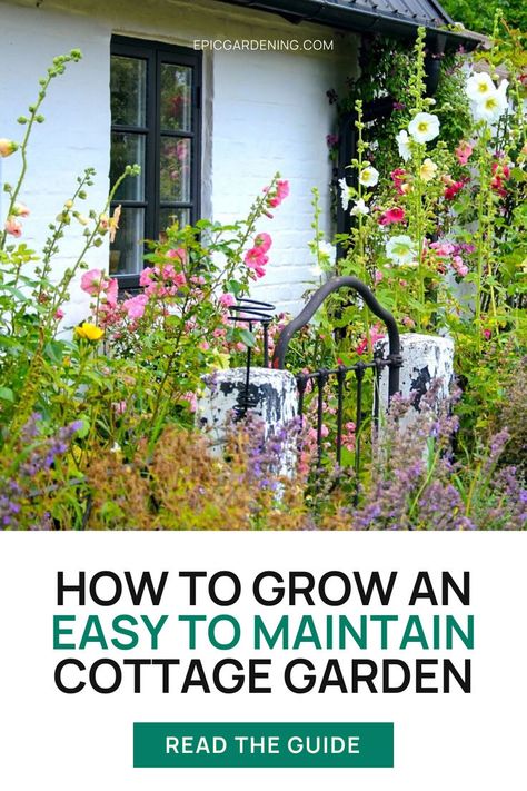 A wild and whimsical cottage garden is a sight to behold. However, maintaining such a garden can be a challenge. To make this type of garden low-maintenance, you need to put in some effort upfront. If you want an informal garden filled with blooms but feel like you don't have the time to maintain it, we can help. There are several ways to maximize your time and minimize the work required to maintain a cottage garden. Here are nine tips to help you lower the maintenance work in your garden. How To Create A Cottage Garden, How To Plant A Cottage Garden, How To Plan A Cottage Garden, Tidy Cottage Garden, Cottage Garden Border Plan, Small Cottage Garden Ideas, Whimsical Cottage, Cottage Garden Design, Beautiful Cottages