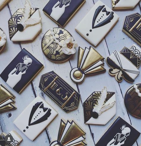 Gatsby Cookies, New Years Cookies, Royal Icing Sugar, Bridal Shower Planning, Great Gatsby Wedding, Great Gatsby Party, 80th Birthday Party, Gatsby Wedding, Gatsby Party