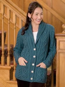 Ladies Knitting Patterns, Irish Sweater, Asymmetrical Cardigan, Womens Knitting Patterns, Vermont Country Store, Shawl Collar Sweater, Shawl Collar Cardigan, Knitting Women Cardigan, Country Store