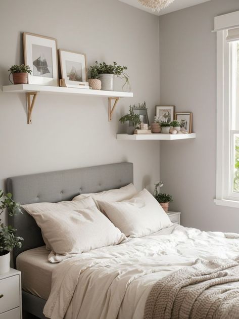 Shabby Chic Bedroom Ideas, Chic Bedroom Ideas, Above Bed Ideas, Bedroom Wall Decor Above Bed, Wall Decor Above Bed, Floating Shelves Bedroom, Shelf Decor Bedroom, Wall Shelves Bedroom, Hanging Craft Ideas