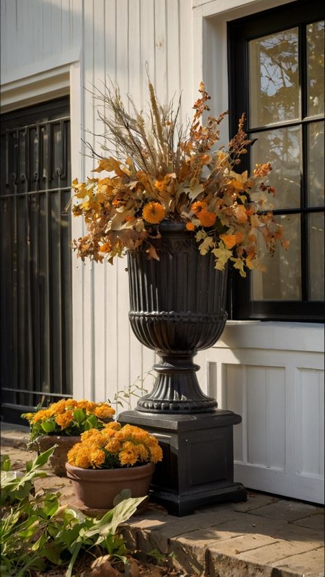 Add a touch of Thanksgiving charm to your outdoor space with these beautiful urn planters! Filled with fall foliage, pumpkins, and seasonal accents, these planters bring warmth and elegance to any entrance or patio. Get inspired by this decor idea and explore our tagged Amazon bestseller items, which offer similar looks to help you create a festive fall welcome for your home! Thanksgiving Porch Decor, Thanksgiving Porch, Elegant Thanksgiving, Thanksgiving Decor Ideas, Urn Planters, Pumpkin Decor, Thanksgiving Decor, Porch Decor, Decor Idea