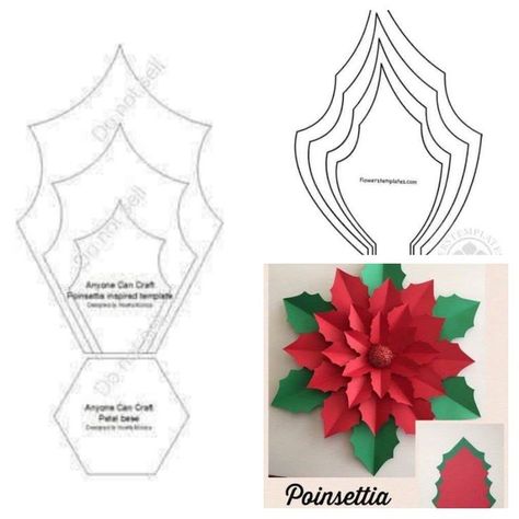 Poinsettia Paper Flowers Template, Mini Christmas Ornaments, Paper Flower Patterns, Paper Flower Template, Diy Christmas Decorations Easy, Christmas School, Poinsettia Flower, Office Christmas Decorations, Christmas Classroom