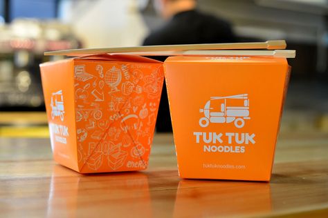 TUK TUK NOODLES · Branding / Interior Design /Packaging on Behance Rice Bowl Design Packaging, Noodle Branding, Brand Identity Pattern, Food Delivery Packaging, Japanese Food Packaging, Pasta Packaging, Disposable Food Containers, Digital Advertising Design, Rice Box