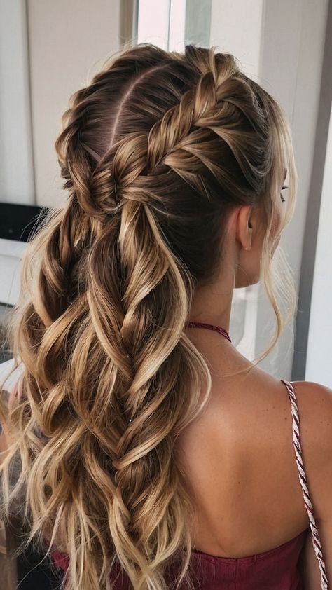 Wedding Hairstyles For Bridesmaids Braid, Braids With Loose Hair, Maid Hairstyles, Dragon Braid Hairstyles, Bridesmaid Hairstyles Braid, Viking Braids, Hairstyle Examples, Hair Boutique, Hairstyle Inspo