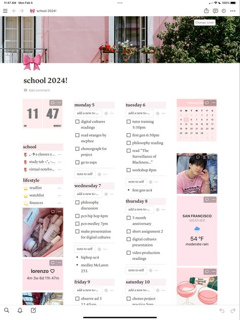 pink white notion template aesthetic kpop widget calander organize notes Pink Notion Dashboard, Light Pink Widget Aesthetic, Notion Kpop, Notion Logo, Notion Widget, Notion Study, Notion Templates For Students, Pink Notion, Notion Template Ideas