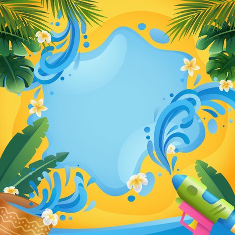 Songkran Festival Background with Water Gun Splash Thingyan Background, Thingyan Festival Design, Songkran Festival Design, Water Festival Poster, Padauk Flower, Songkran Festival Poster, Thingyan Festival, Really Cool Backgrounds, Festival Wallpaper