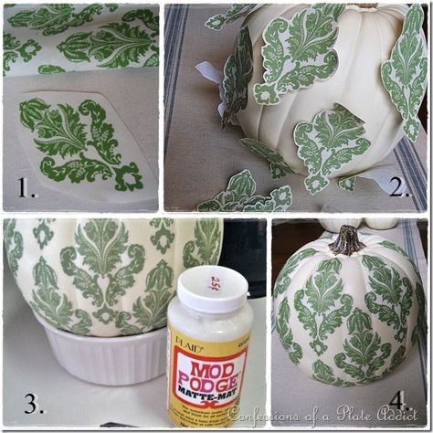 Decoupage Pumpkins With Napkins, Pumkin Decoration, Decoupage Pumpkins, Fall Projects, White Pumpkins, Fall Holidays, Fall Diy, Mod Podge, Pumpkin Decorating