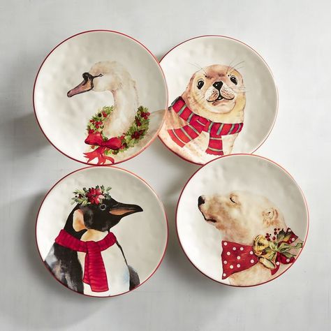 Christmas Animals Salad Plate Set ($28, originally $35) Christmas Salad Plates, Christmas Salad, Christmas Porcelain, Christmas Salads, Animals Christmas, Christmas China, Christmas Plate, Salad Dessert, Christmas Dishes