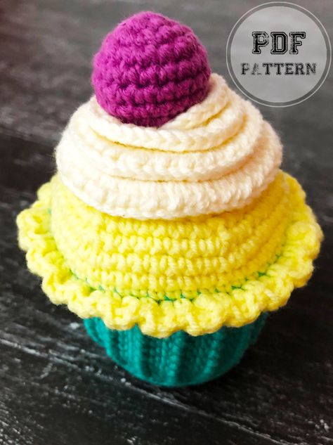 Crochet Delicious Cupcake PDF Free Pattern Crochet Sweets Free Patterns, Crochet Cupcake Pattern Free, Cupcake Crochet, Crochet Cupcake Hat, Knit Cupcake, Cupcake Toy, Crochet Cupcake, Crochet Cake, Crochet Ripple Pattern